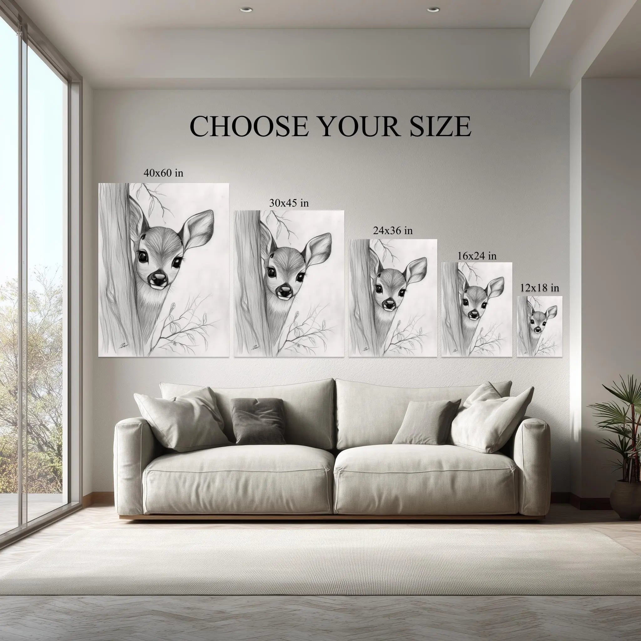 Curious Fawn – Hand-Drawn Pencil Sketch Deer Animal Wall Art Print Kubo Gallery