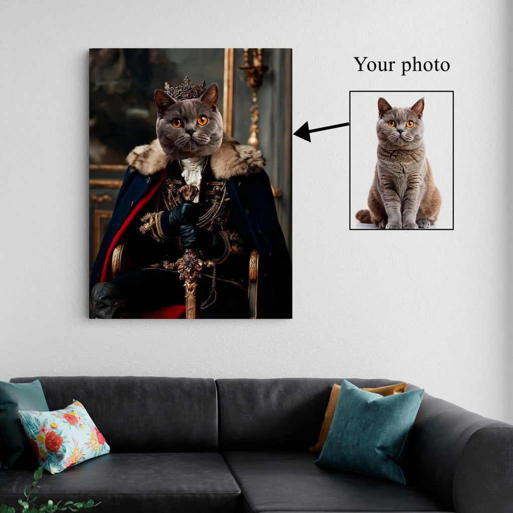 Custom Royal Pet Portrait – Your Dog or Cat Face on Noble Costume Canvas, Funny Personalized Pet Wall Art, Ready to Hang Kubo Gallery