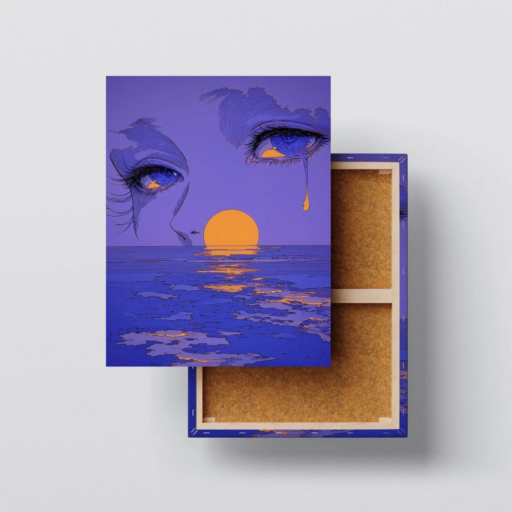 Tears of Dusk – Surreal Eyes and Sunset Canvas Wall Art Kubo Gallery