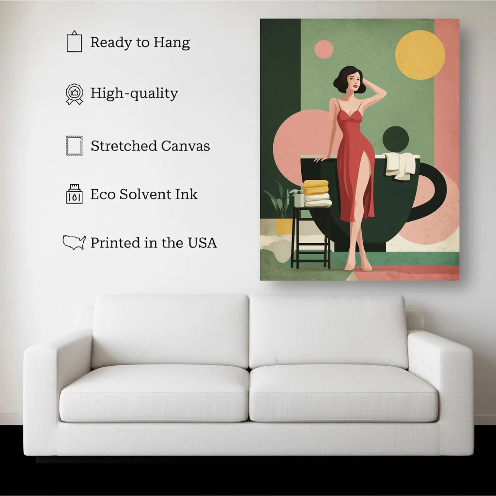 Sunday Brew – Retro Woman with Coffee Cup Wall Art Print Kubo Gallery
