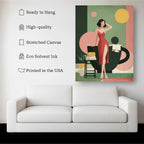 Sunday Brew – Retro Woman with Coffee Cup Wall Art Print Kubo Gallery