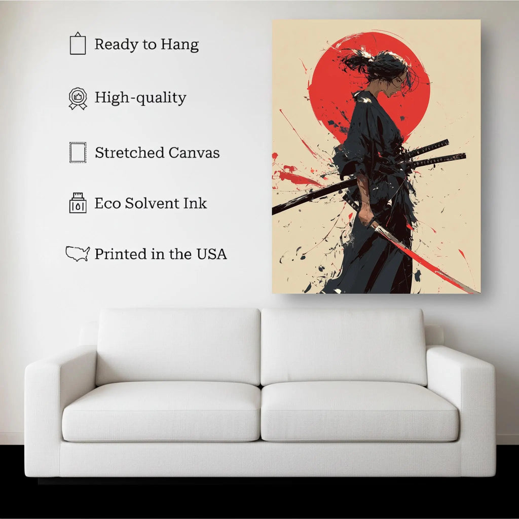 Crimson Honor – Female Samurai Canvas Wall Art Print Kubo Gallery