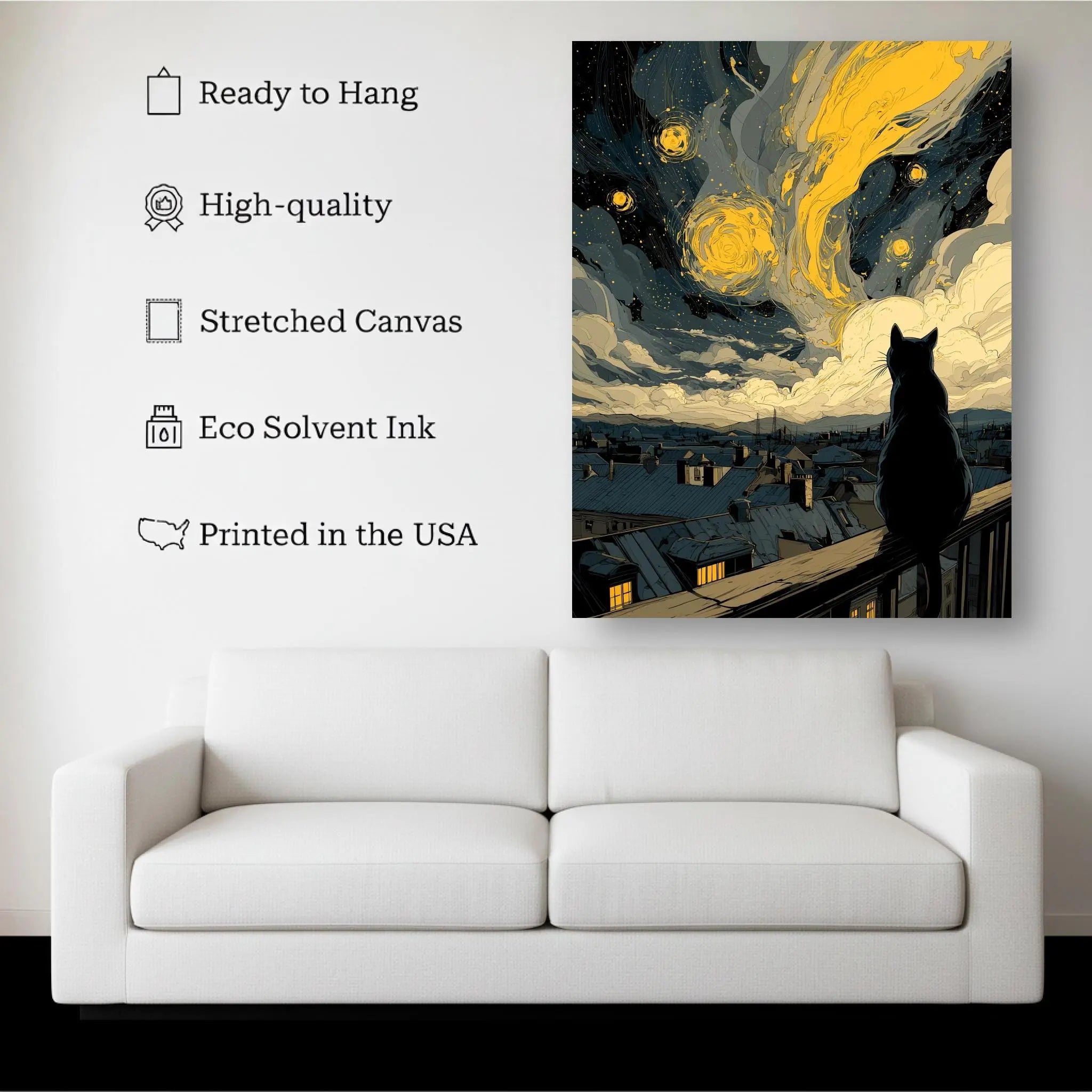 City of Stars – Cat & Starry Sky Night Canvas Wall Art Kubo Gallery