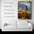 Golden Elegance – Woman by the Amalfi Coast Canvas Wall Art Kubo Gallery