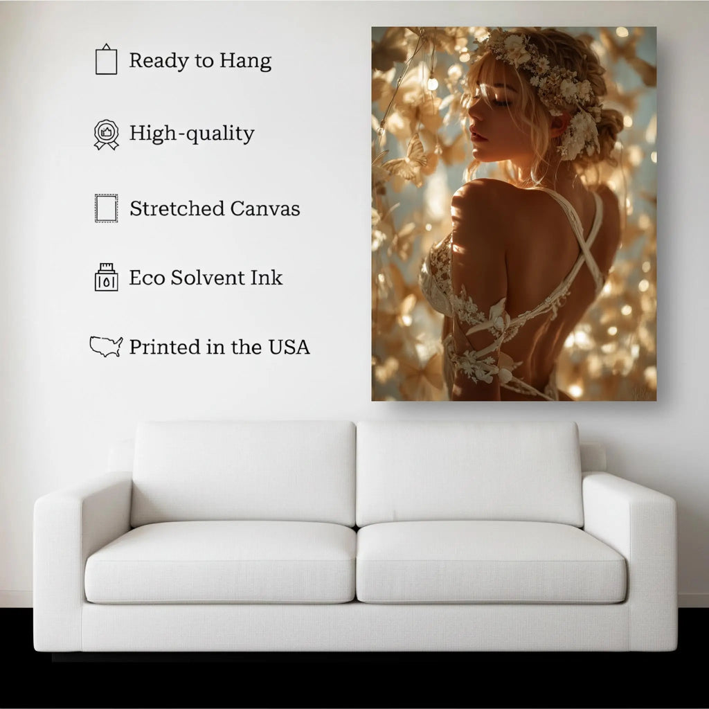 Golden Bloom – Ethereal Fairy Woman Canvas Print Kubo Gallery