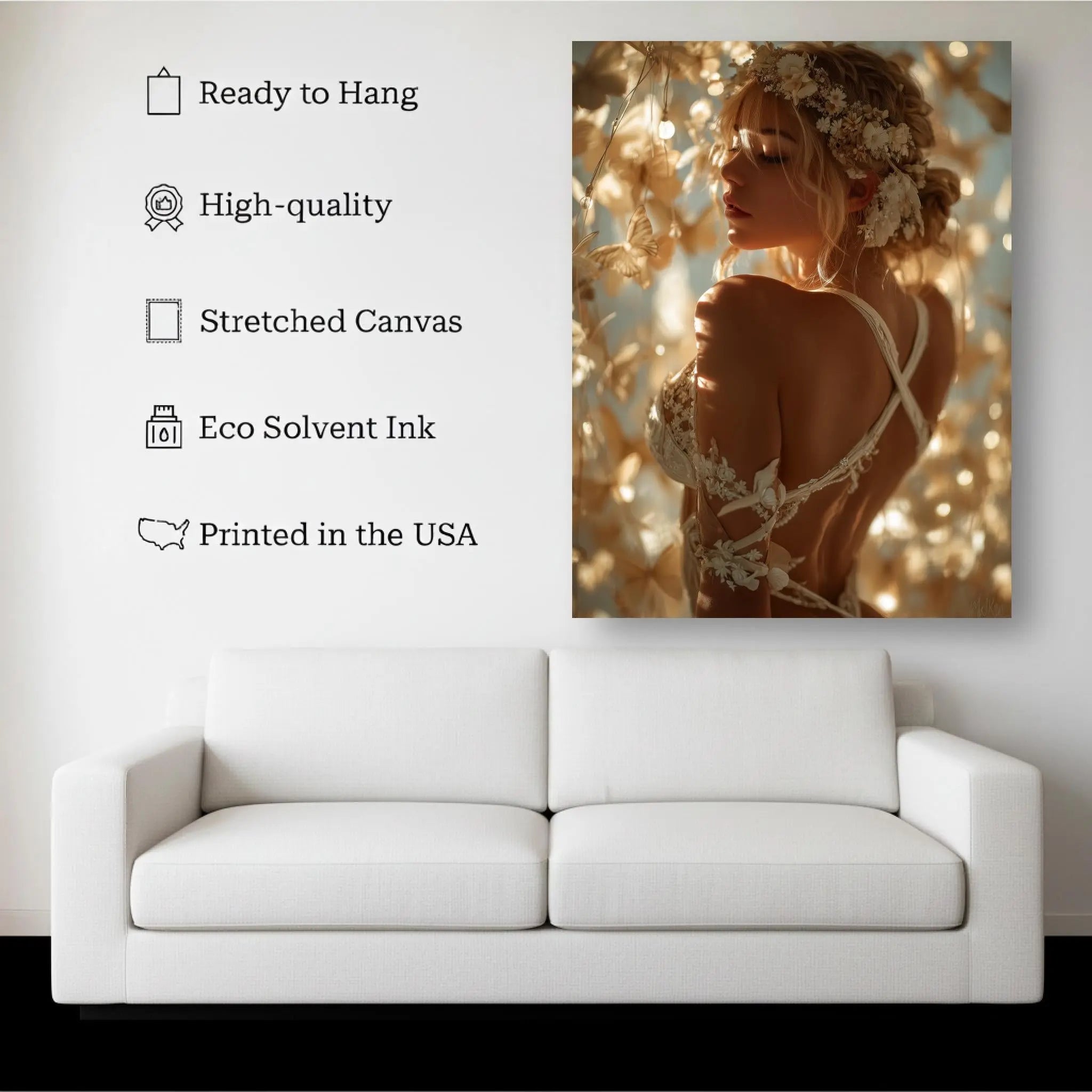 Golden Bloom – Ethereal Fairy Woman Canvas Print Kubo Gallery