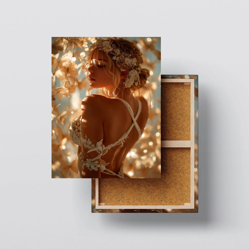 Golden Bloom – Ethereal Fairy Woman Canvas Print Kubo Gallery