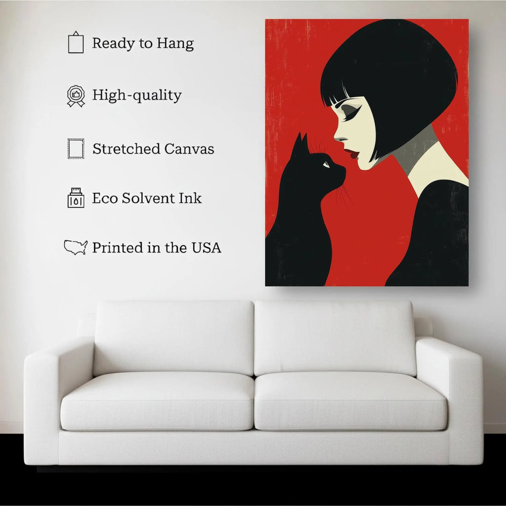 Femme & Feline – Minimalist Pop Art Wall Print, Girl and Cat Kubo Gallery