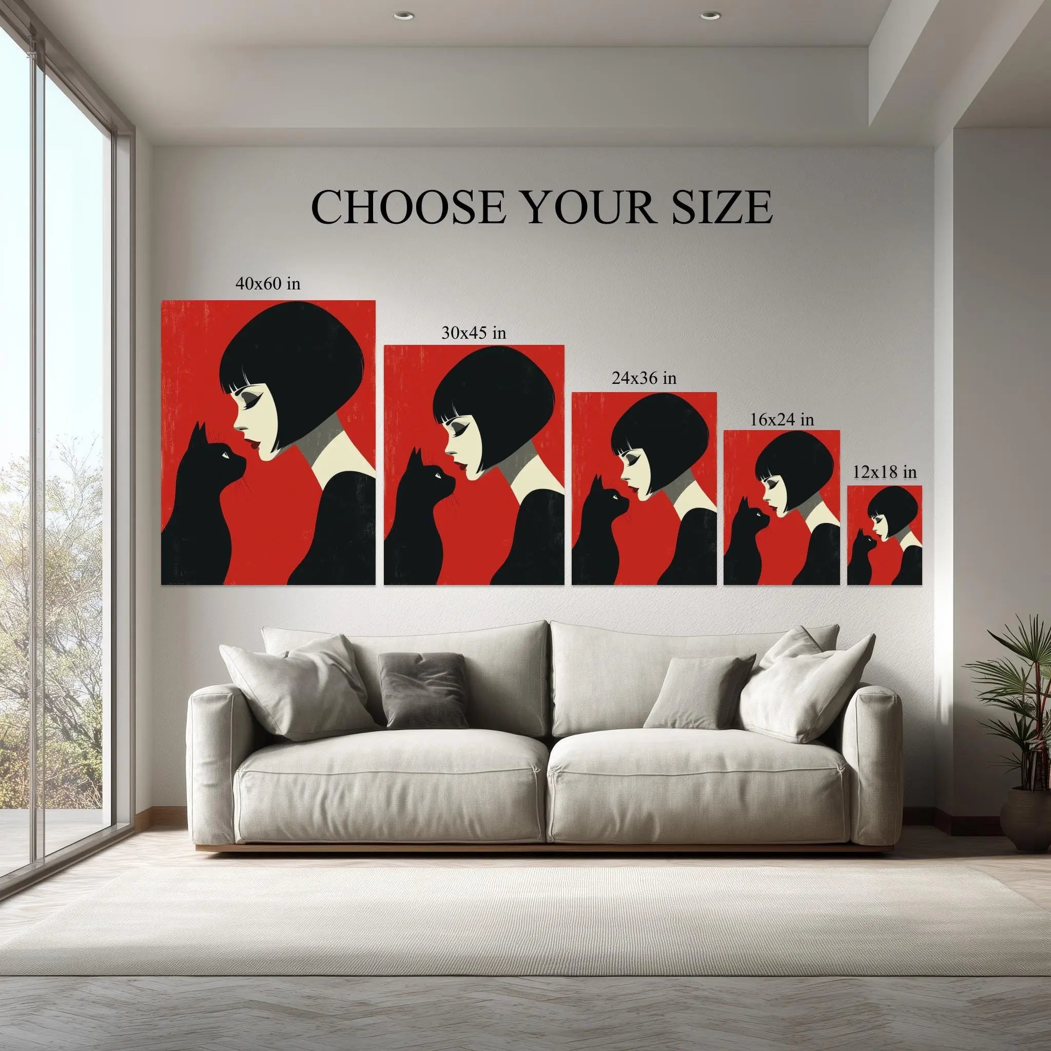 Femme & Feline – Minimalist Pop Art Wall Print, Girl and Cat Kubo Gallery