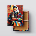 Colorful Geometric Woman Portrait Canvas – Ethnic Abstract Wall Art, Oriental Folk Style Painting, Ready to Hang Kubo Gallery