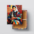 Colorful Geometric Woman Portrait Canvas – Ethnic Abstract Wall Art, Oriental Folk Style Painting, Ready to Hang Kubo Gallery