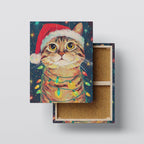Christmas Cat Art Print | Santa Hat, Holiday Lights Kubo Gallery