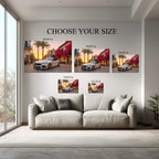 BMW Sunset Canvas Print: Mediterranean Street Scene, Exotic Car Art Kubo Gallery