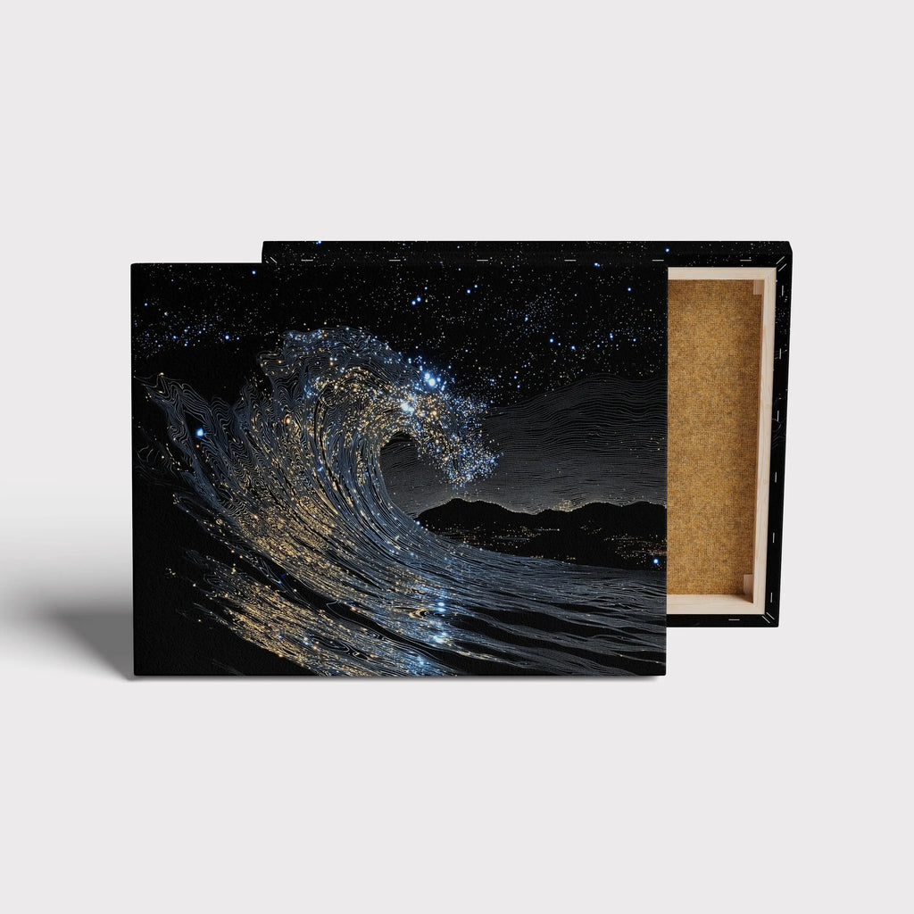 Cosmic Wave Abstract Canvas Wall Art – Night Ocean & Starlight Kubo Gallery