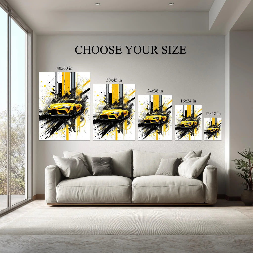 Yellow Sports Car Abstract Canvas Wall Art – Modern Speed & Power Kubo Gallery