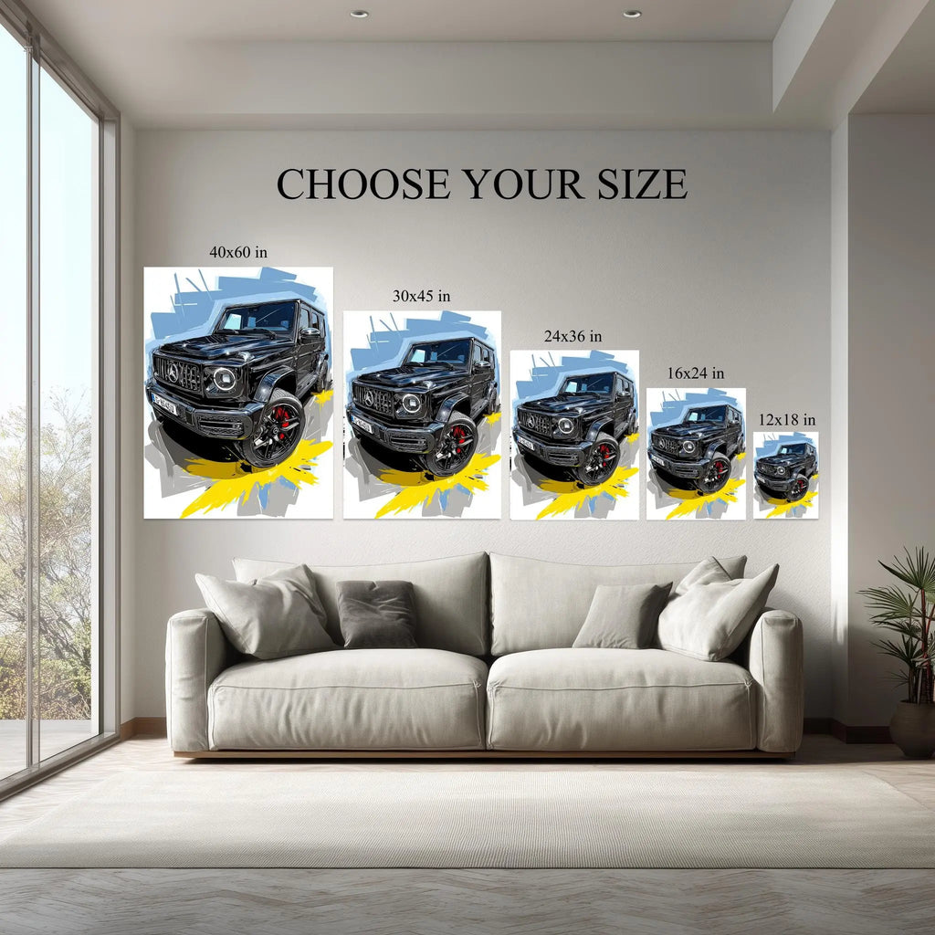 Luxury SUV Abstract Canvas Wall Art – Mercedes G-Class Illustration Kubo Gallery