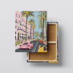 Luxury Coastal Drive Canvas Wall Art – Palm Street & Supercars Illustration Kubo Gallery
