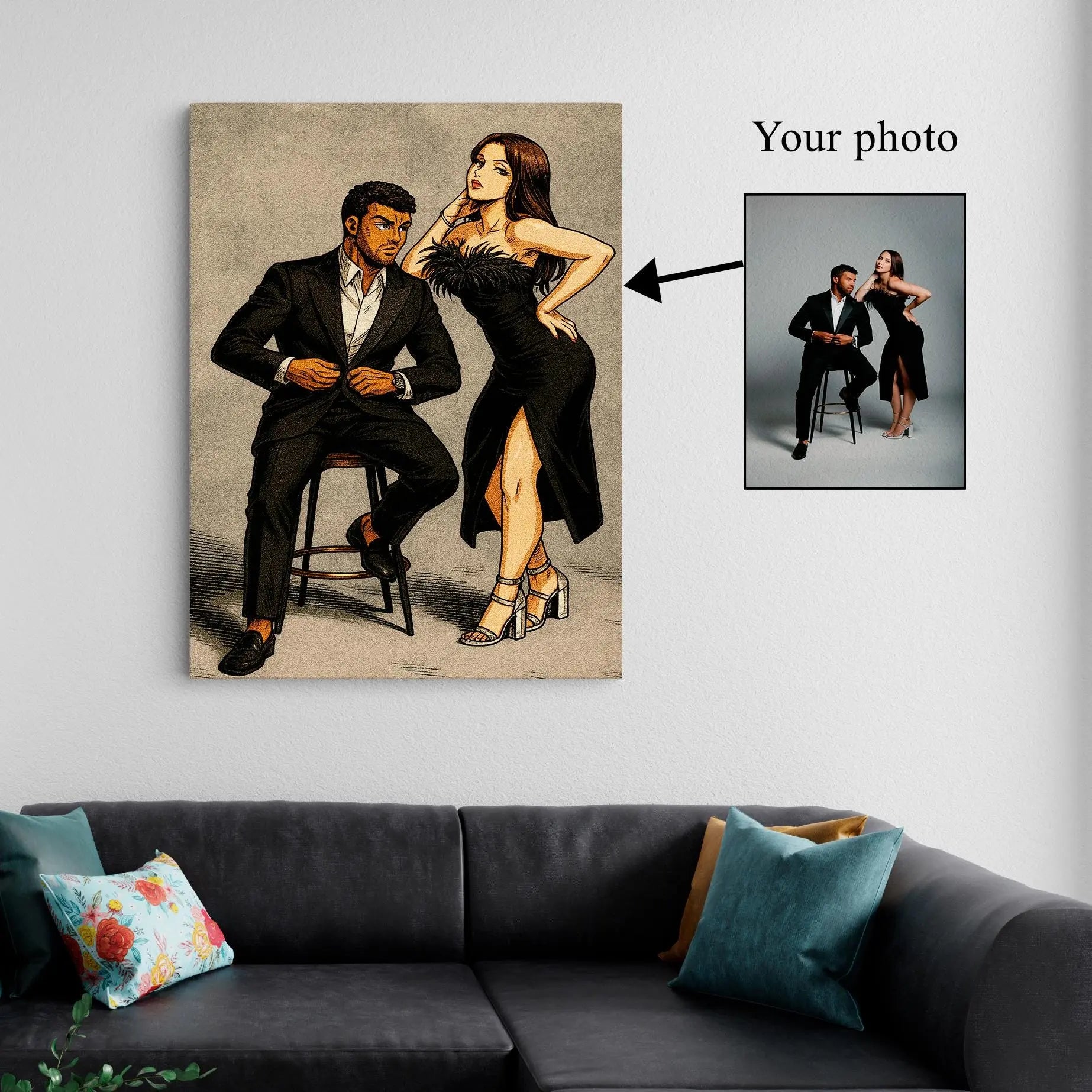 Custom Anime Portrait – JoJo Style Couples Stretched Canvas Art Kubo Gallery