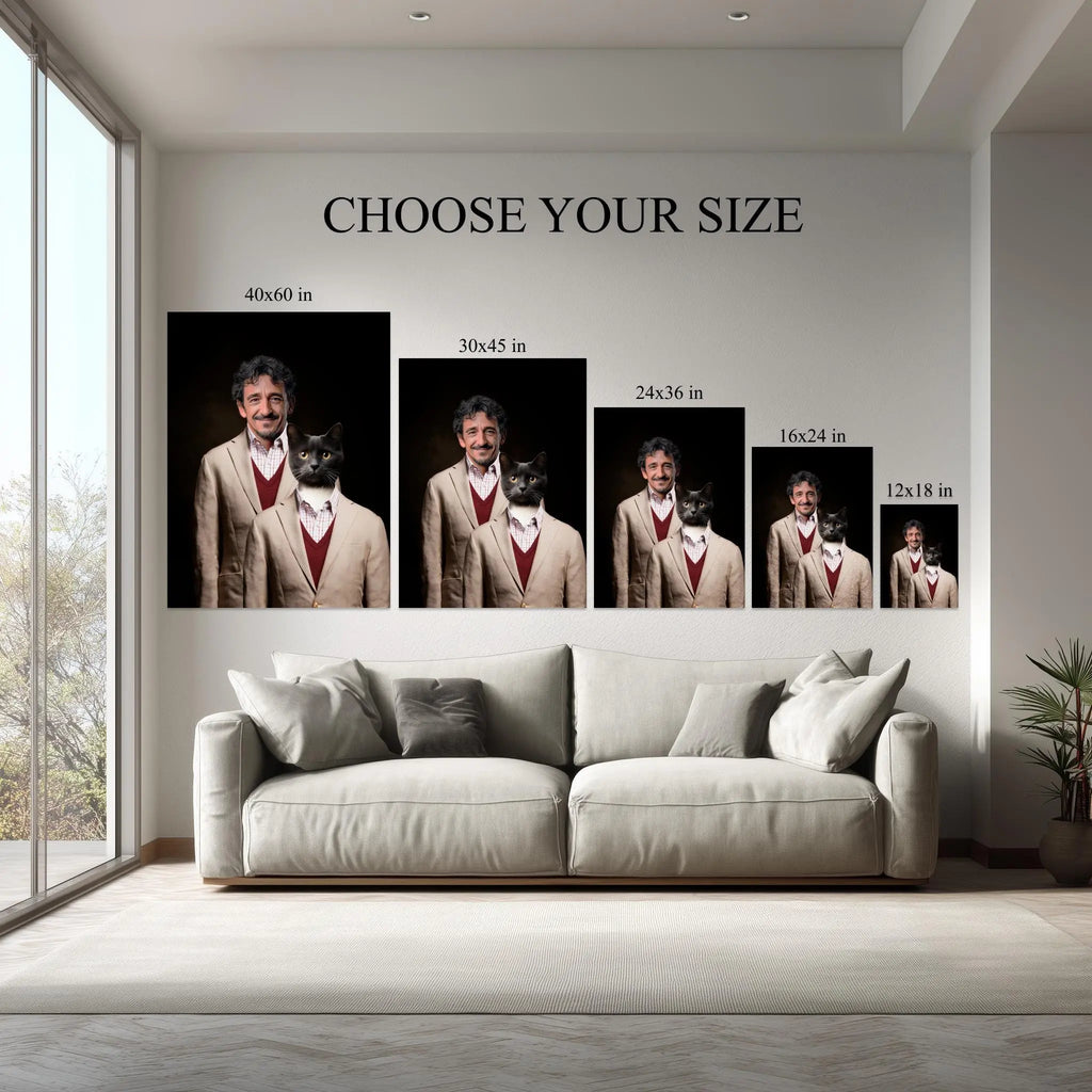 The Step Brothers – Custom Pet & Owner Portrait from Photo, Funny Royal Dog or Cat Canvas, Personalized Pet Lover Gift, Matching Outfit Art Kubo Gallery