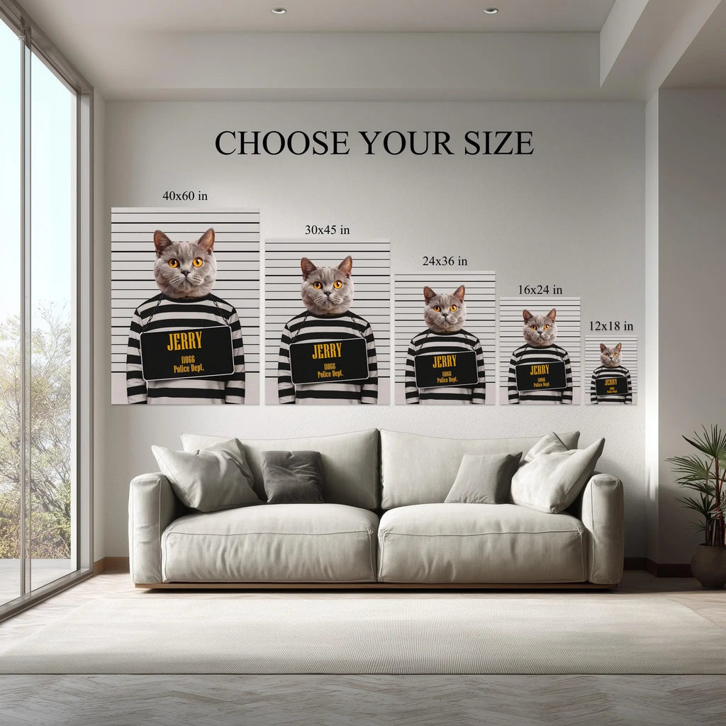 Custom Mugshot Pet Portrait from Photo – Funny Prisoner Cat & Dog Canvas – Personalized Jail Photo Pet Art – Unique Gift for Pet Lovers Kubo Gallery