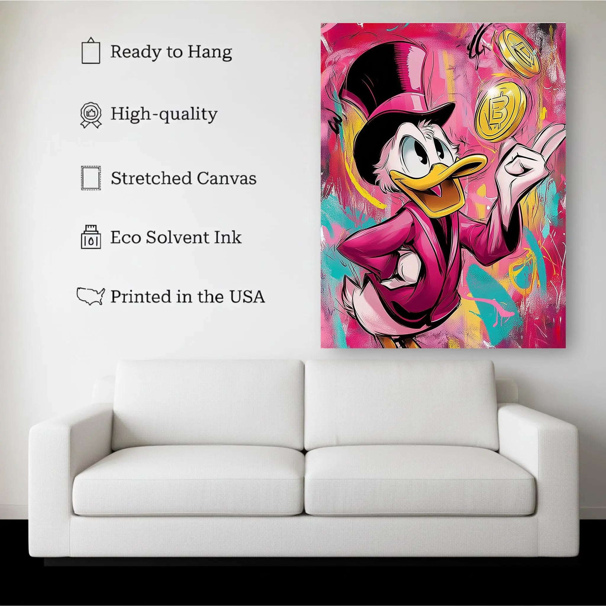 Pop Art Duck Billionaire Wall Art | Money & Crypto Artwork | Colorful Finance Illustration | Modern Street Art Print Kubo Gallery