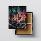 Retro Neon City Car Canvas Wall Art | Synthwave Night City Decor | Vintage Car Street Art | Modern Home Canvas Print Kubo Gallery