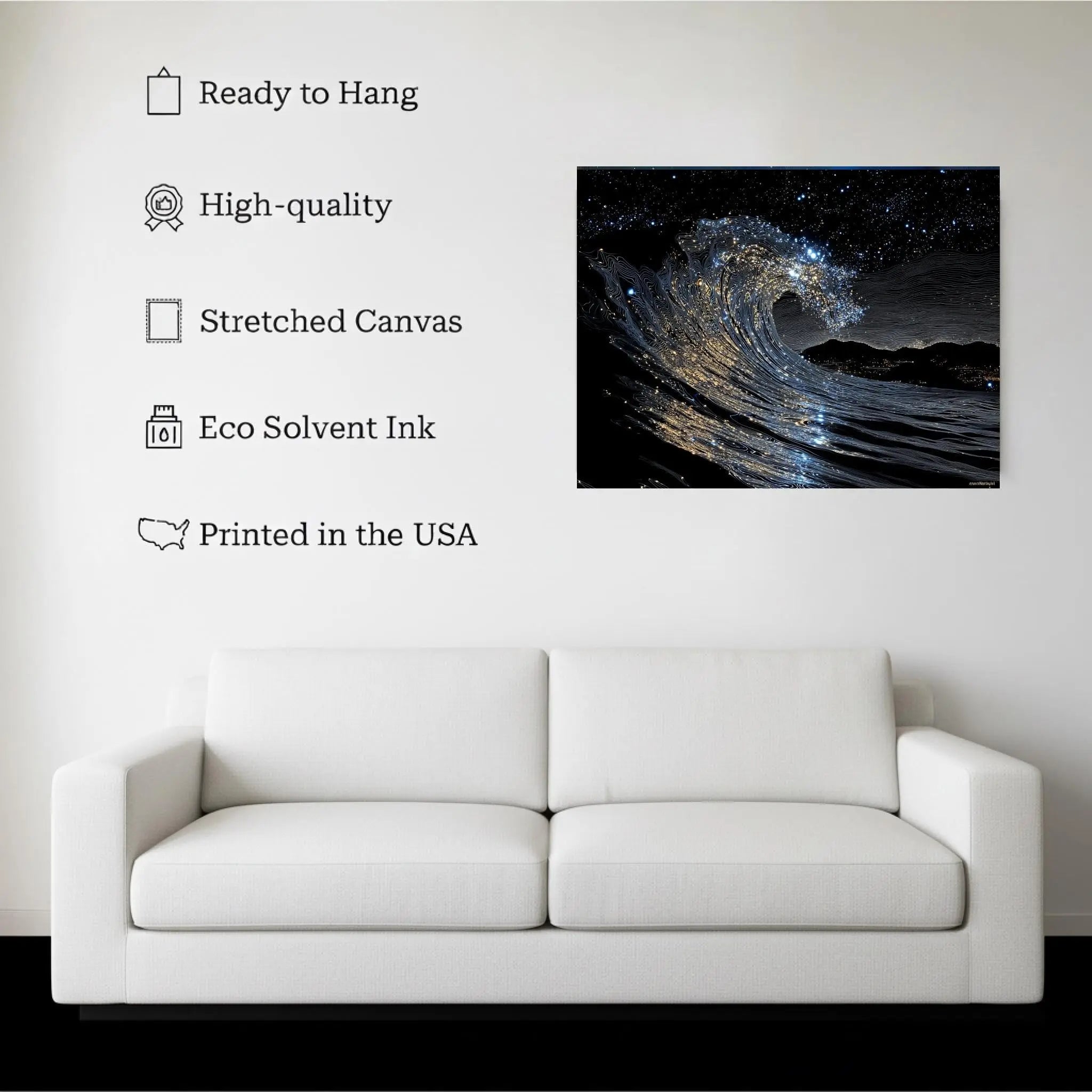 Cosmic Wave Abstract Canvas Wall Art – Night Ocean & Starlight Kubo Gallery
