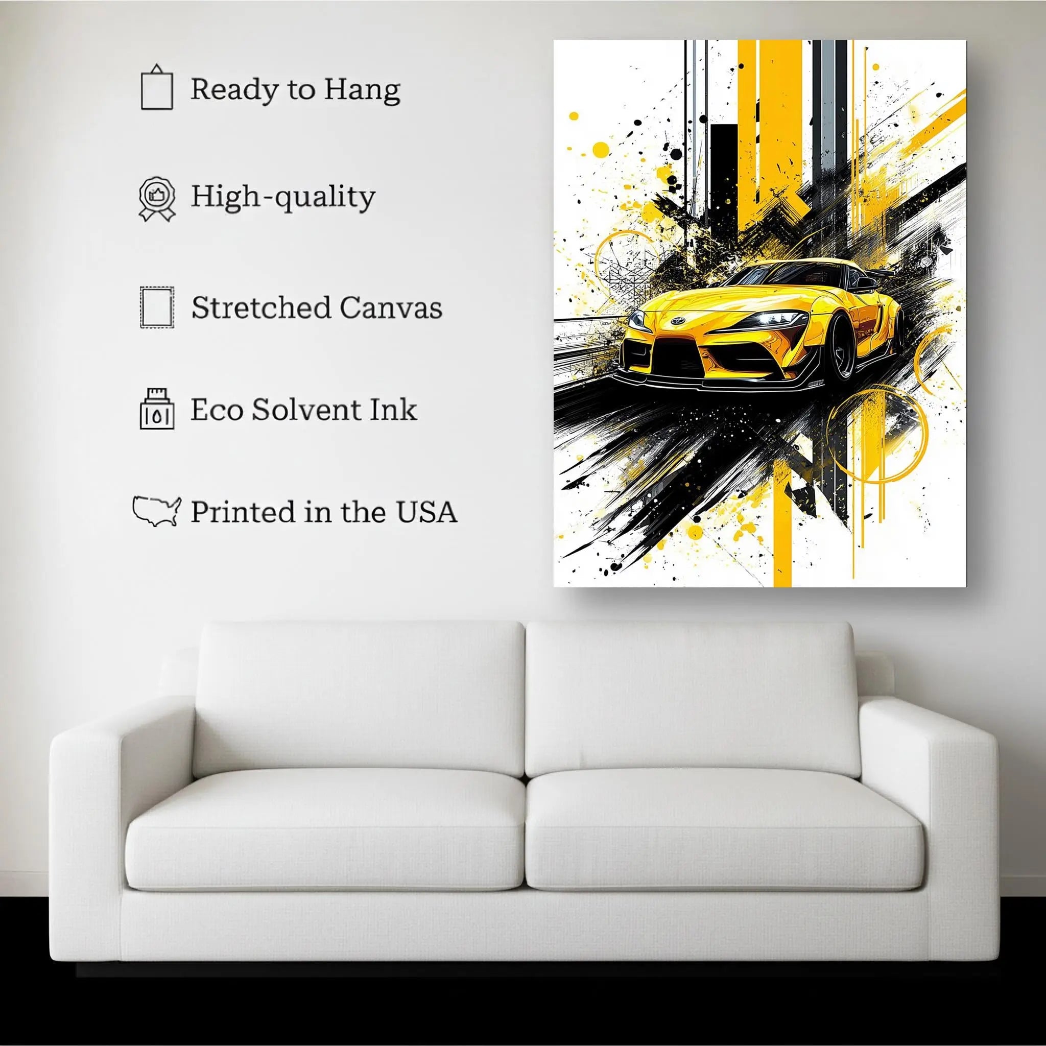 Yellow Sports Car Abstract Canvas Wall Art – Modern Speed & Power Kubo Gallery