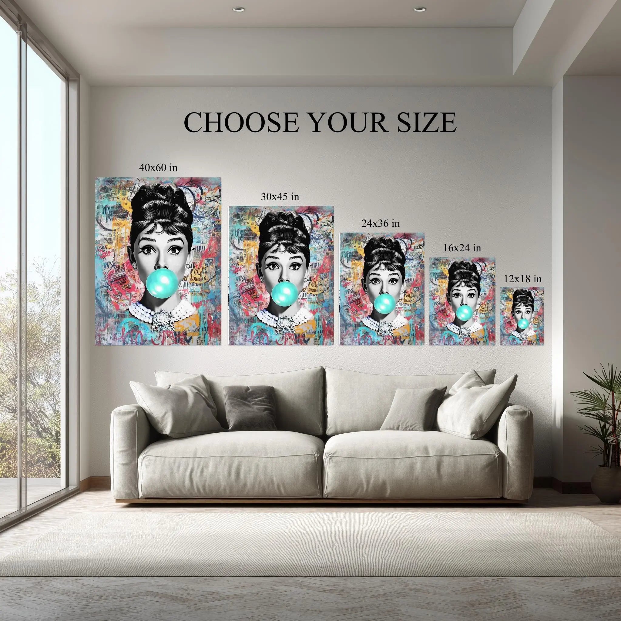 Pop Art Bubble Gum Woman Canvas Wall Art – Iconic Portrait with Urban Graffiti Kubo Gallery