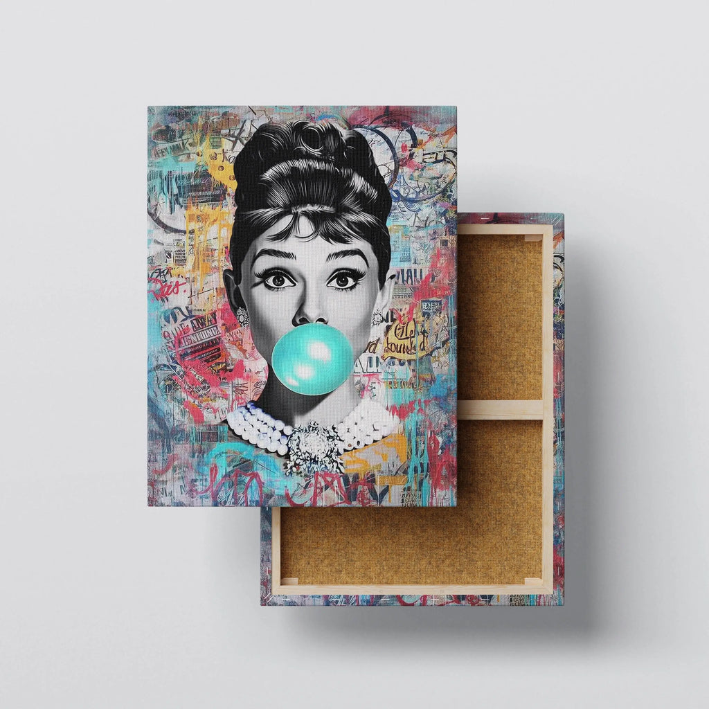 Pop Art Bubble Gum Woman Canvas Wall Art – Iconic Portrait with Urban Graffiti Kubo Gallery