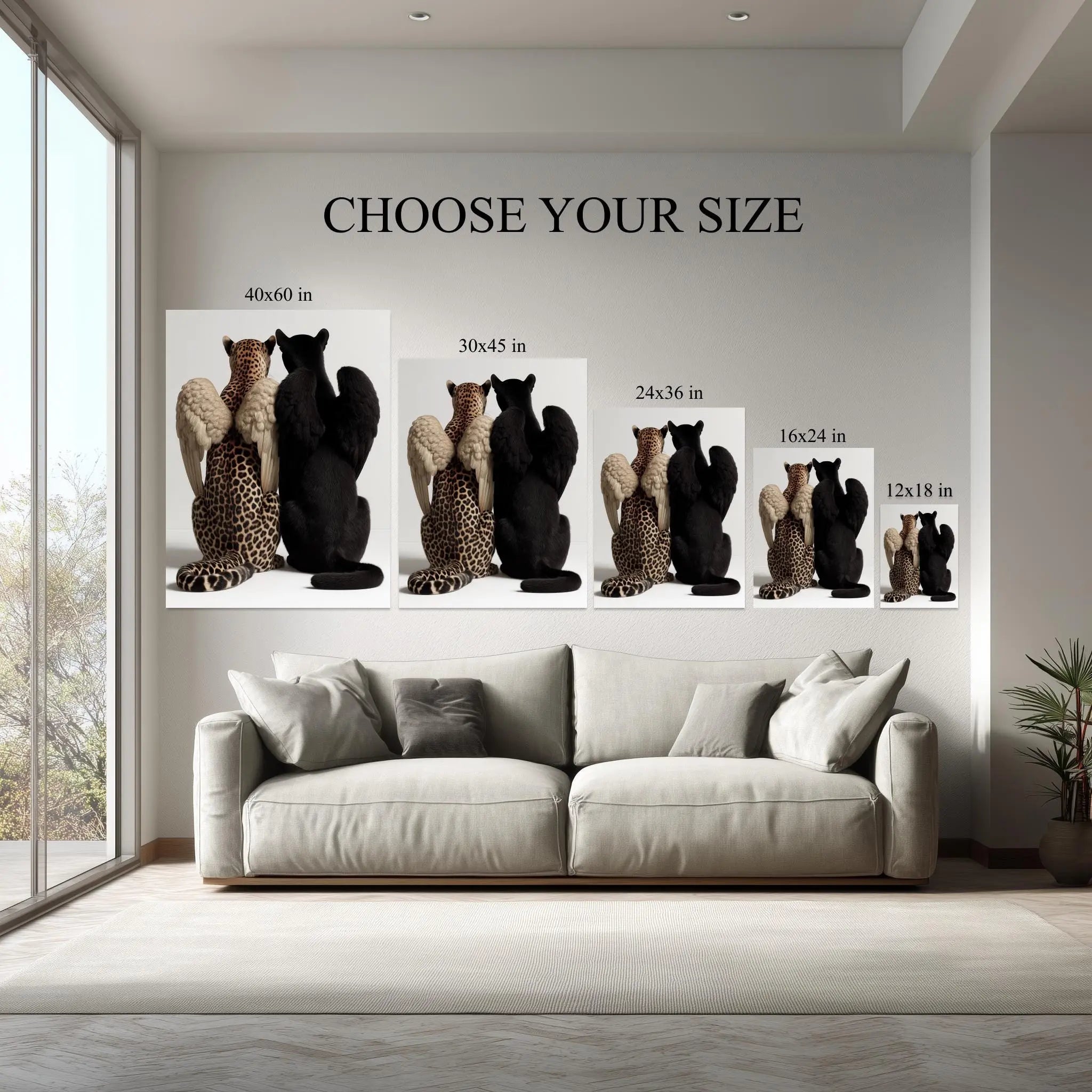 Angel Duality Leopard & Panther Canvas Wall Art – Symbolic Wildlife Surreal Art Kubo Gallery