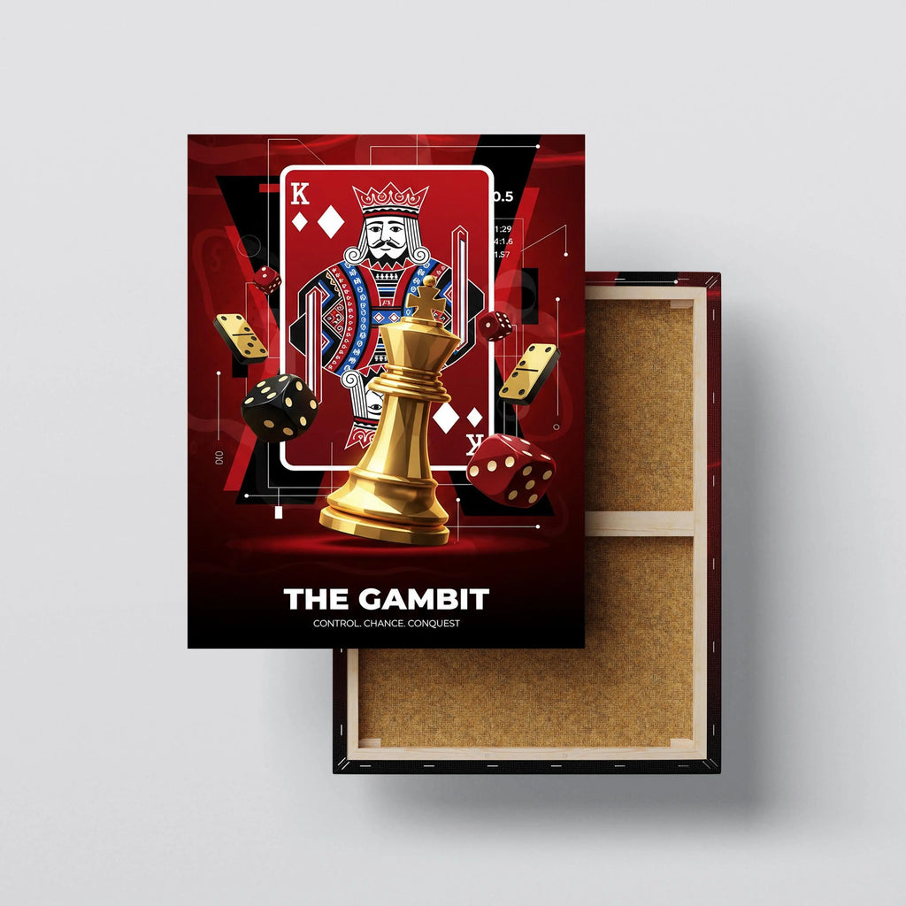 The Gambit Chess Wall Art, Strategy & Risk Symbolic Art, King Chess Piece Dice Casino Artwork, Modern Game Theory Canvas Print Kubo Gallery