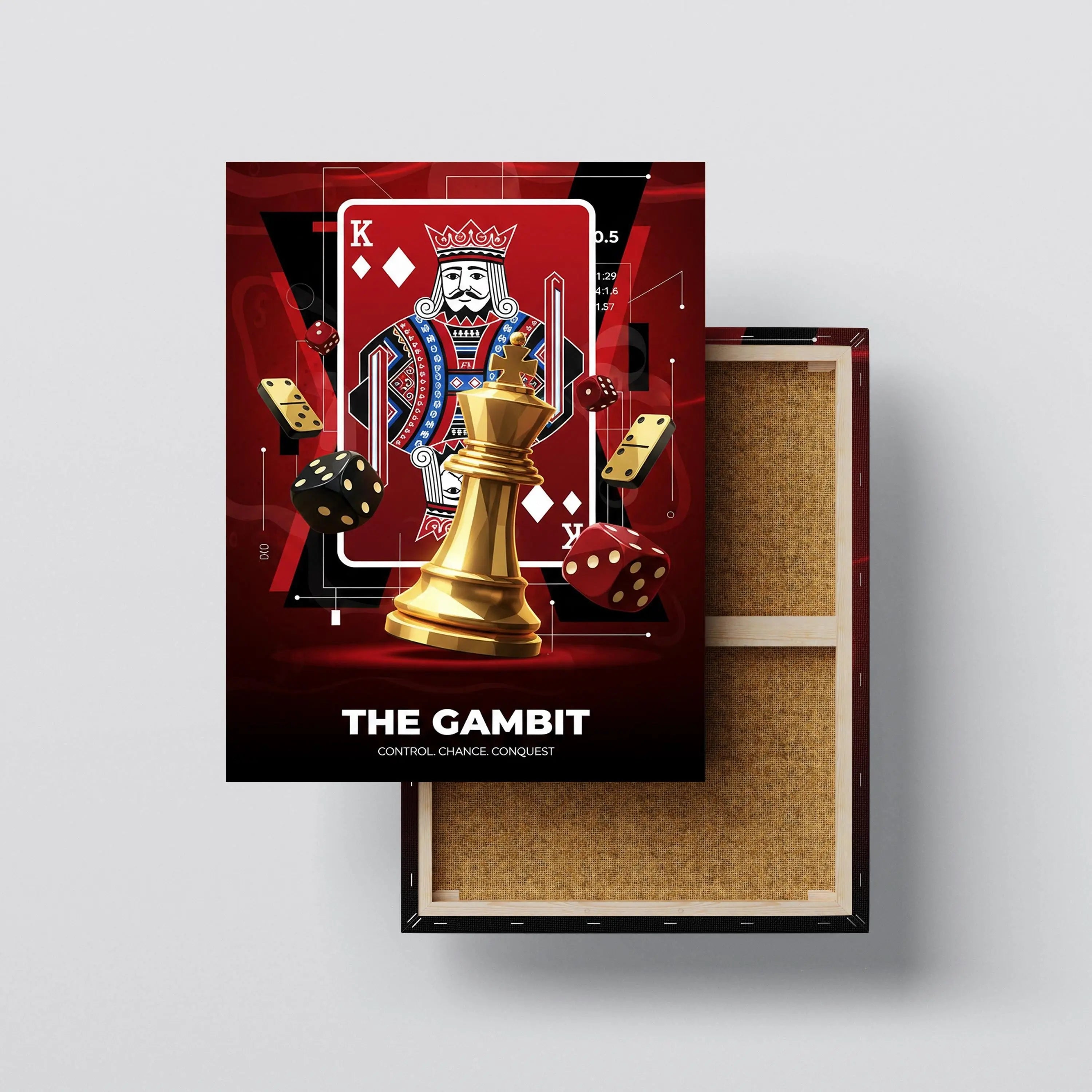 The Gambit Chess Wall Art, Strategy & Risk Symbolic Art, King Chess Piece Dice Casino Artwork, Modern Game Theory Canvas Print Kubo Gallery