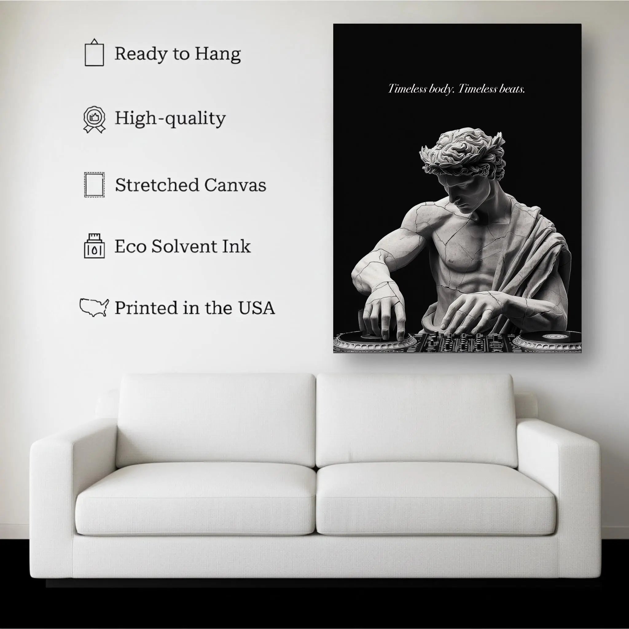 Timeless Body. Timeless Beats. – Classical DJ Statue Canvas Wall Art Kubo Gallery