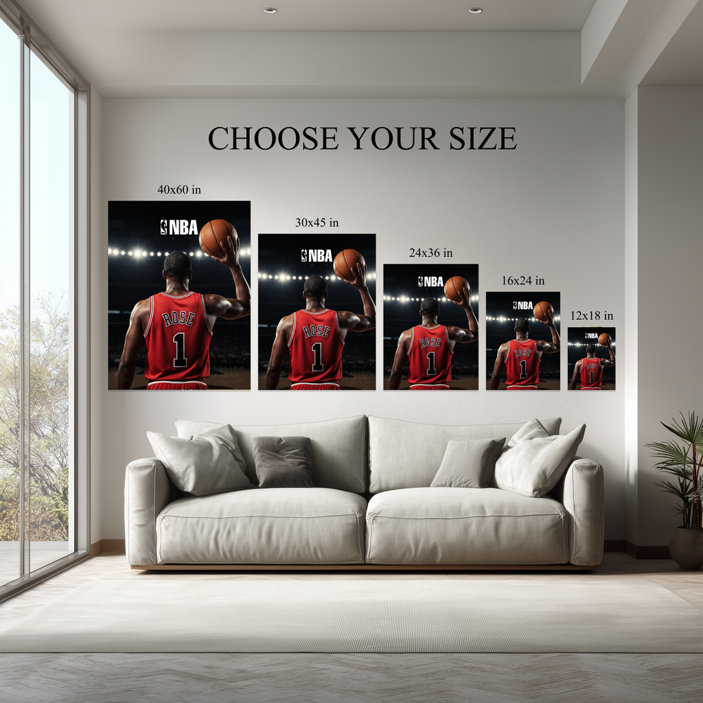 NBA Inspired Basketball Wall Art – Rose #1 Canvas Print – Stadium Sports Poster – Ready to Hang Kubo Gallery
