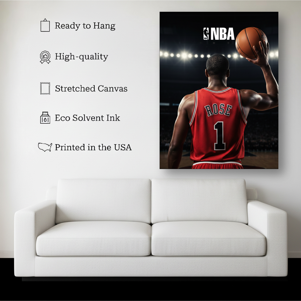 NBA Inspired Basketball Wall Art – Rose #1 Canvas Print – Stadium Sports Poster – Ready to Hang Kubo Gallery