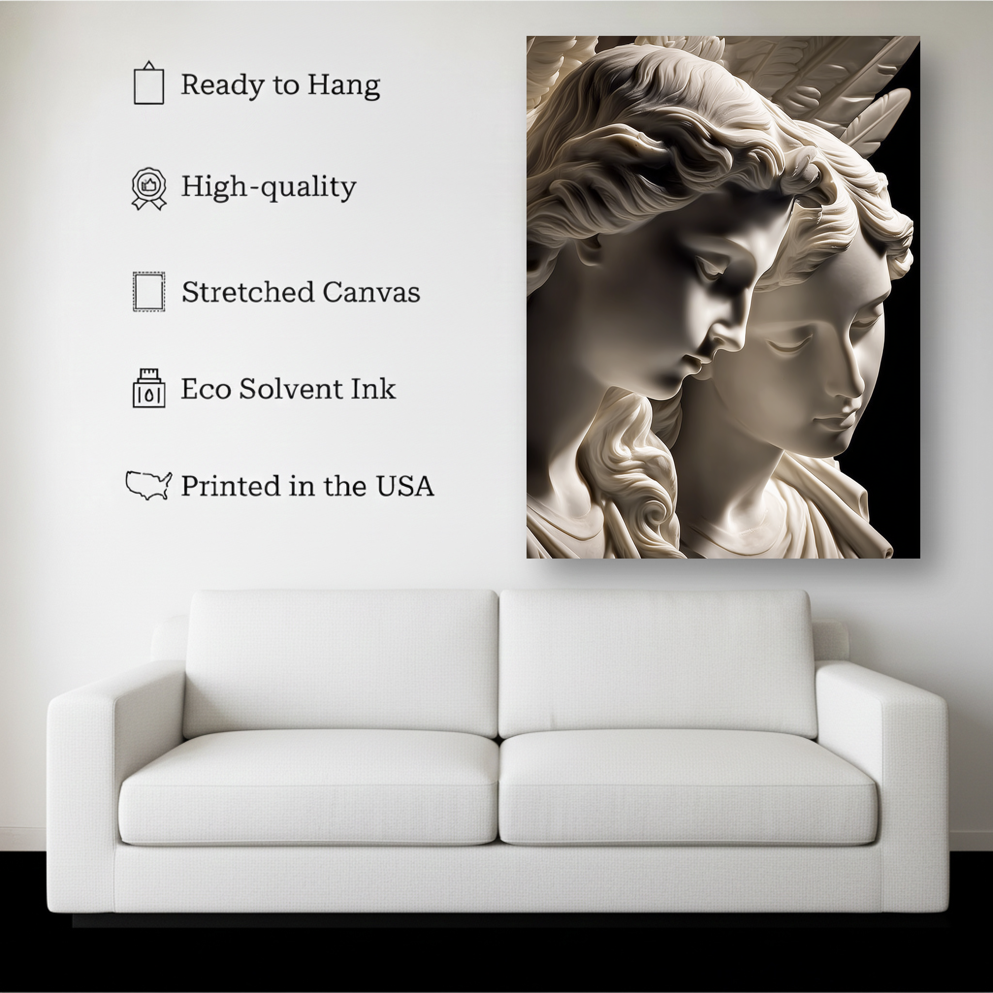 Classical Marble Angel Wall Art – Renaissance Sculpture Canvas – Elegant Spiritual Home Decor – Ready to Hang Kubo Gallery